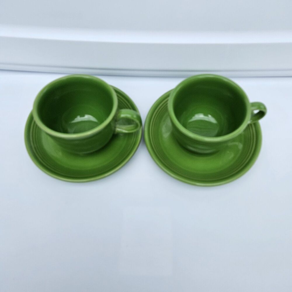 Fiesta Ware Homer Laughlin Shamrock Green Tea Coffee Cup & Saucer Set Of 2